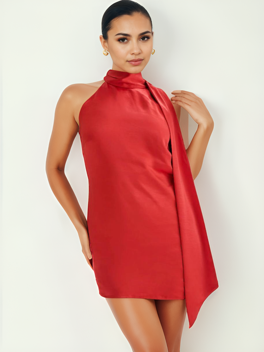 Ruby Halter Mini Dress With Tie